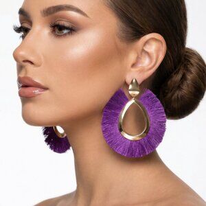 Purple Fringe Statement Earrings